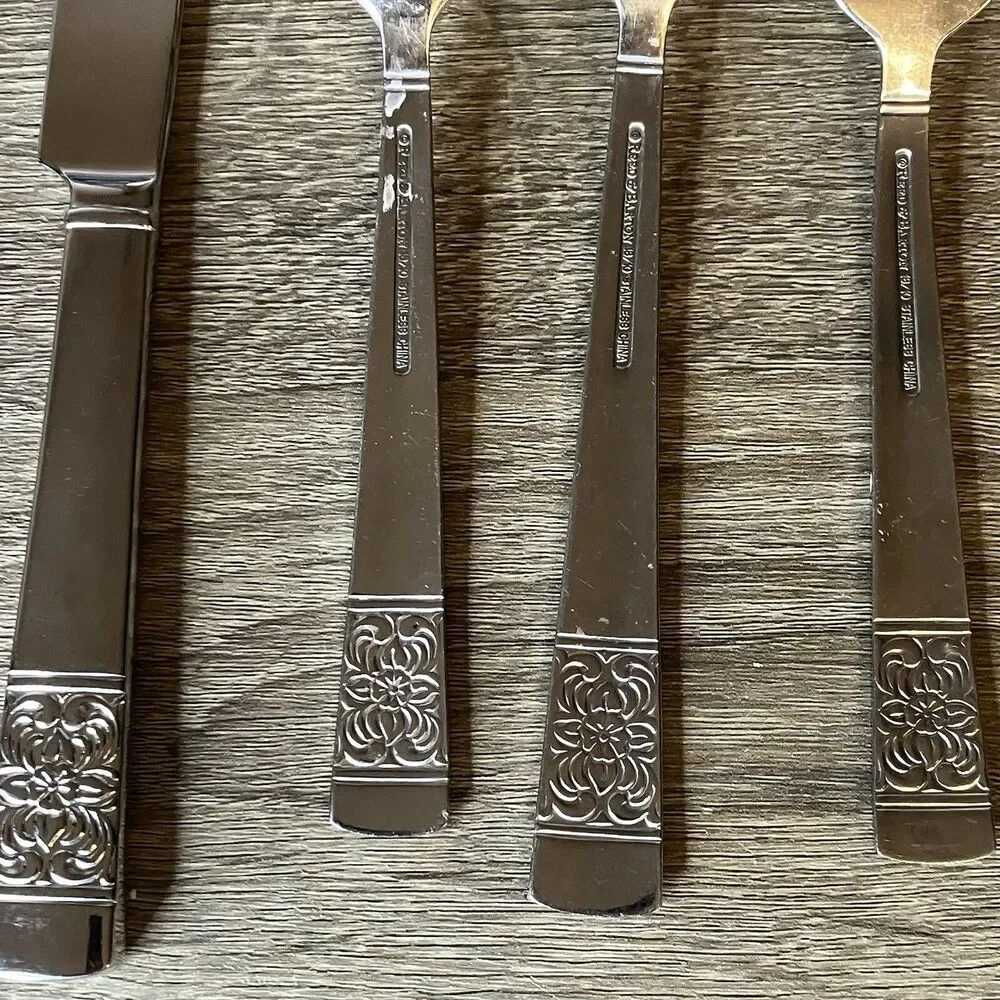 Reed & Barton HARVEST BOUQUET Stainless 4 Piece Service 18/10 Glossy Flatware